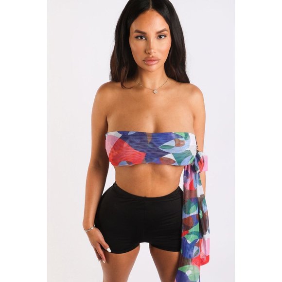 Women's Multiway Retro Paisley Printed Crop Halter Wrap Top One Size Cross Neck - Picture 4 of 10